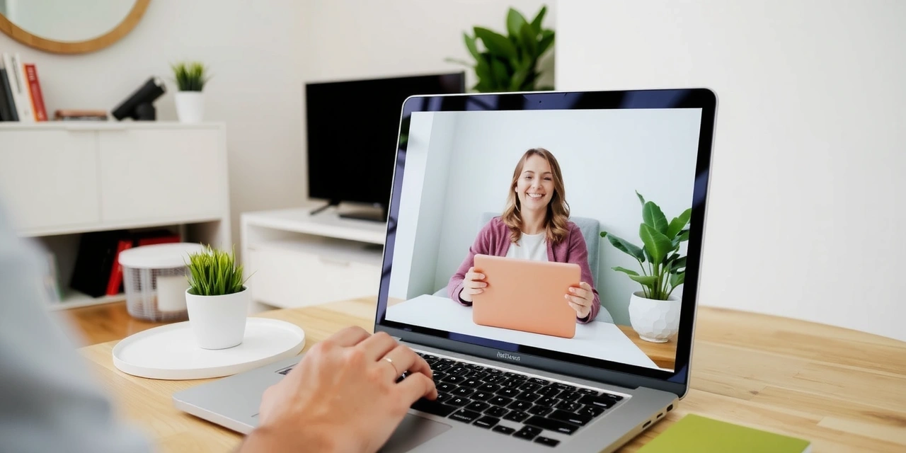 Person im Videoanruf mit Ernährungsberaterin im Home-Office