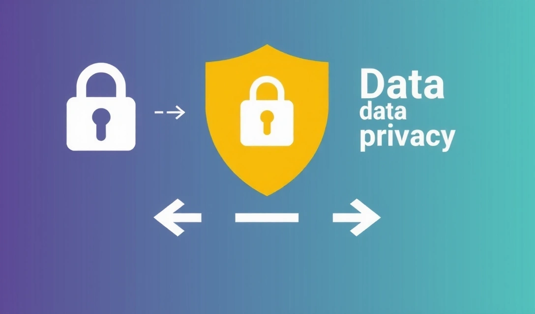 Illustration einer sicheren Datenverbindung und Datenschutz-Symbolen
